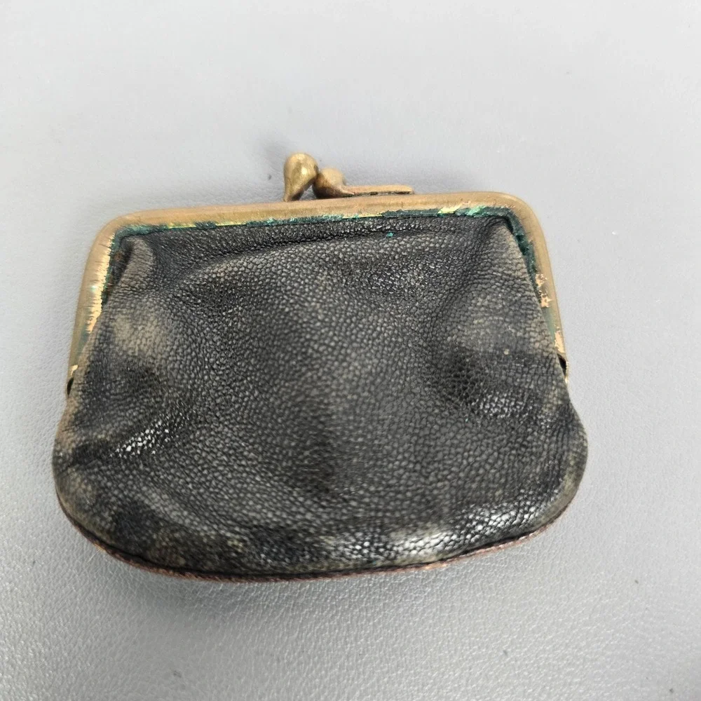 3 Vintage Monogram Pattern Gold-Tone Mesh & Black Leather Collectable Coin Purse